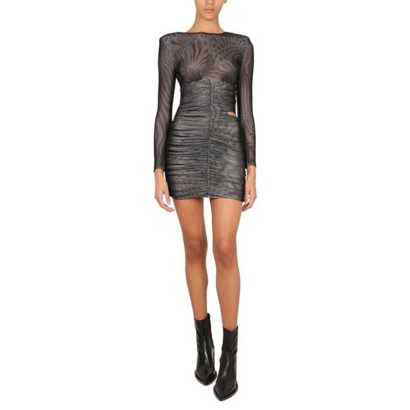 SELF-PORTRAIT DOUBLE MESH MINI DRESS WITH SIDE CUTOUT - Picture 1 of 14